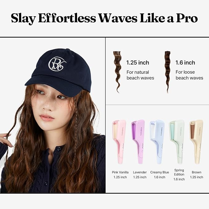 VODANA Professional Triple Flow Ceramic Hair Waver - Easy Beach Waves with Embedded Double Barrel Wave Iron. Experience Instant Heat, Long-Lasting Performance, and Quick Heat Up. (1.25 inch, Lavender)