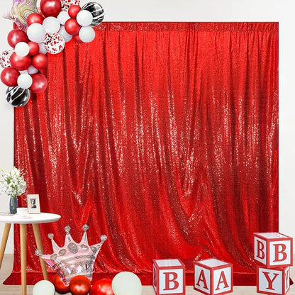 SquarePie 8x8ft Red Sequin Backdrop, High Density Non-Transparent Glitter - Image 8