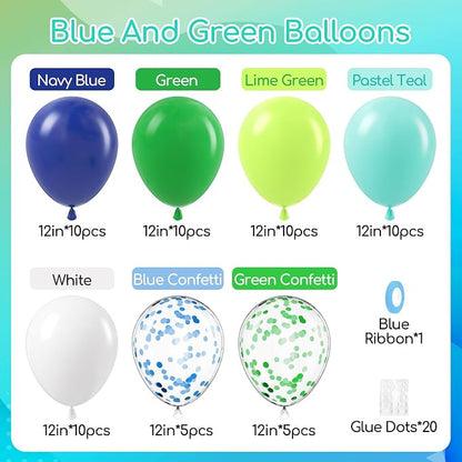 60pcs 12inch Blue and Green Balloons - Image 2
