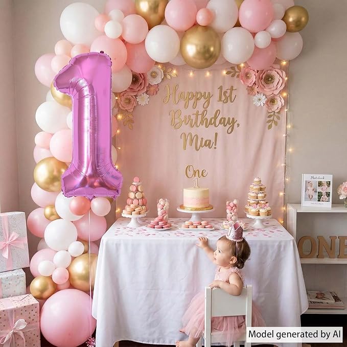 Pink Number 1 Balloon 40 Inch, Shiny Foil Numeral - Image 2