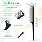 4Pcs Rat Tail Combs for Women - Anti-Static Carbon Fiber Parting & Styling Tail Combs for Braids, Updos (Black, Green)