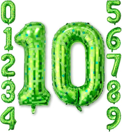40 Inch Green Pixel Number 10 Balloon, Lime Green Large Foil Number Balloon by Unknown