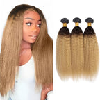 Ombre Human Hair Bundles 1B27 Kinky Straight Bundle Niegmeag Brazilian Virgin Remy Hair 3 Bundles 12 14 16 Inch 2 Tone Black and Honey Blonde Yaki Bundle 150g