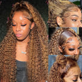 bangjazz 26 Inch Highlight Ombre Lace Front Wig Human Hair Deep Wave 13x4 HD Lace Frontal Wigs Human Hair 180% Density P4/27 Colored Curly Wigs for Women Glueless Pre Plucked Wig