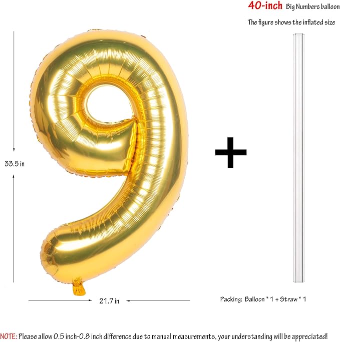 40In Large Gold Number Balloon 9 Aluminum Foil Mylar Big Number Balloon 0-9 | - Image 2