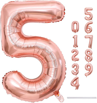 40 Inch Rose Gold Large Numbers Balloons 5, Self Inflating Digit 5 Helium - Image 9