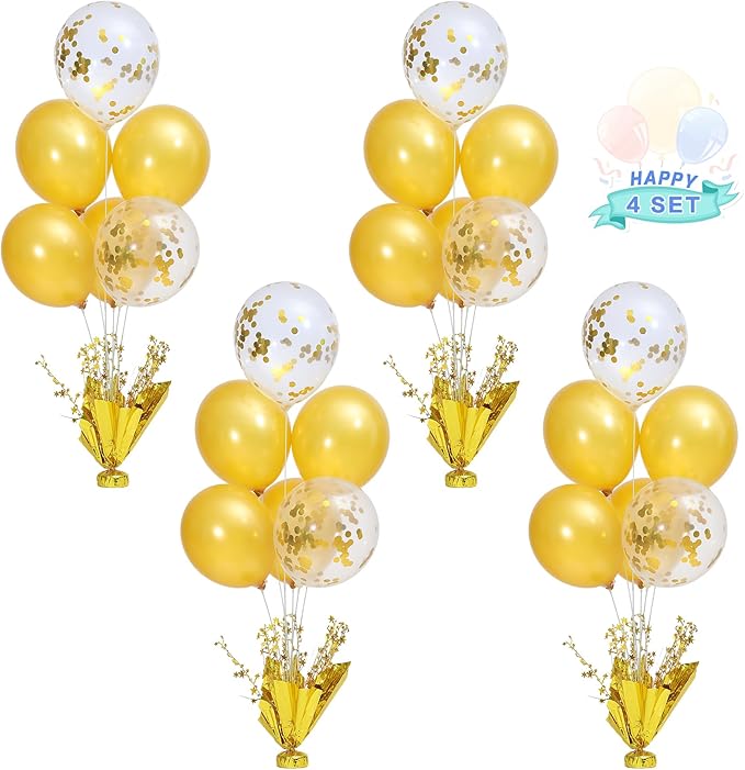 4 Set Gold Table Centerpiece Balloons Stand Kit by Suppromo