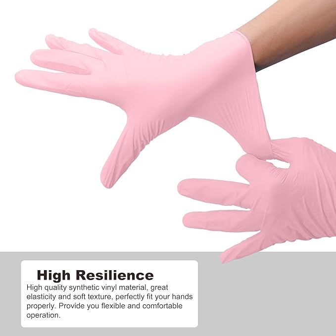 Disposable Gloves Small, Nitrile and Vinyl Blend Material Gloves, Latex Free 4 Mil 100 Pc Food Grade Glove for Cleaning, Food Prep, Hair Dye, Tattoo, Pink