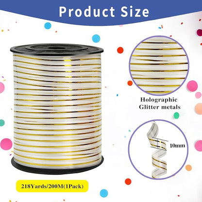 Shiny White and Gold Curling Ribbon - Image 2