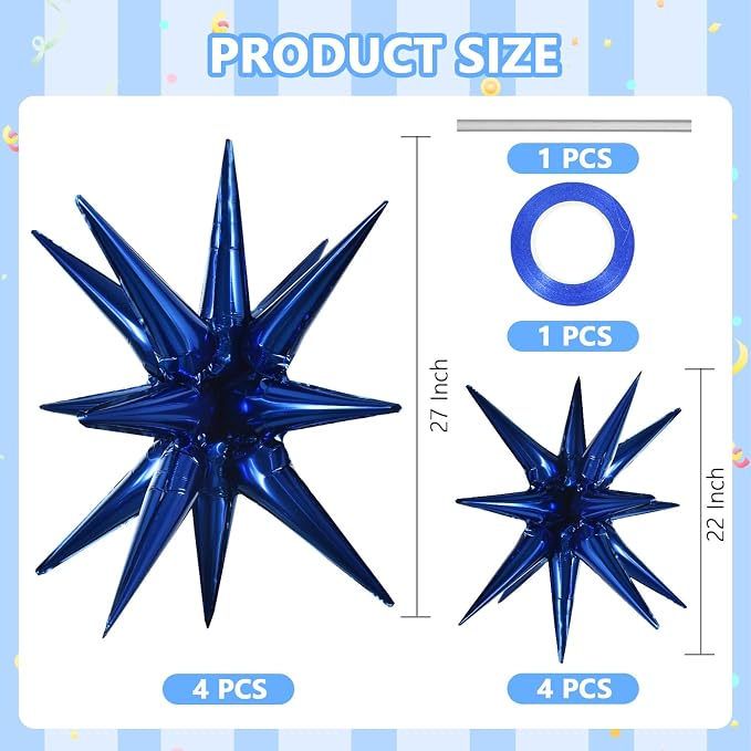 TONIFUL 8 Pcs Star Balloons Navy Blue Foil Explosion Balloon Party Decor | 2 - Image 2