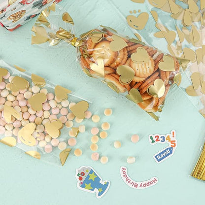COQOFA 100 Pcs 6X10 IN Gold Heart Cello Cellophane Treat Bags Gift Party Favor - Image 4