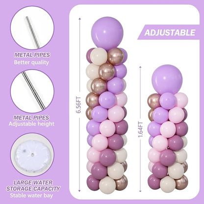 Dusty Purple Pink Balloon Column Stand Kit 2 Sets Balloons Tower | 102Pcs Pink - Image 4