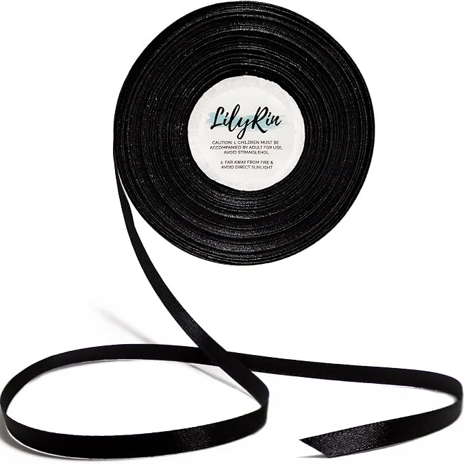 Black Ribbon 1/4 Inches 36 Yards Satin Roll Perfect by LilyRin