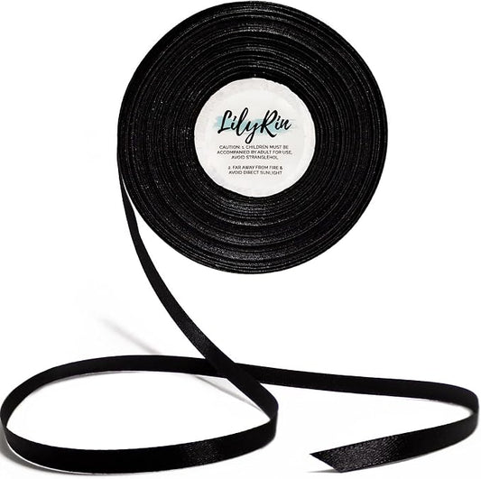 Black Ribbon 1/4 Inches 36 Yards Satin Roll Perfect by LilyRin