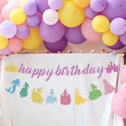 Princess Birthday Banner Glitter Happy Birthday Banner Princess Banner Garland - Image 4