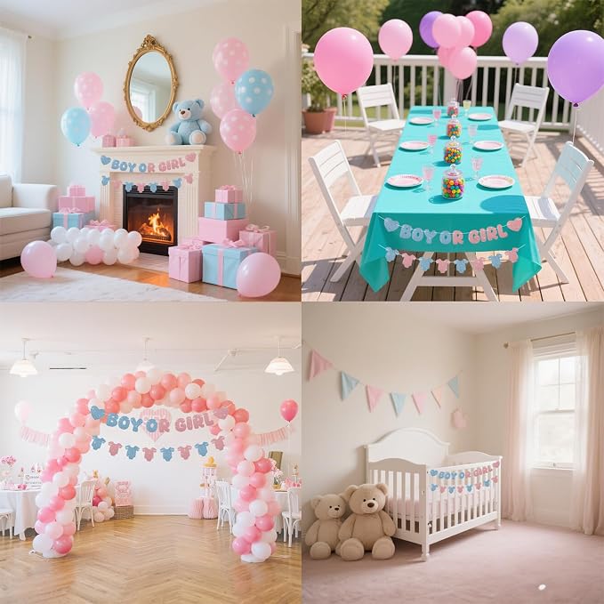 Glitter Pink and Blue Gender Reveal Decorations, Pre-Strung Boy or Girl Banner - Image 5