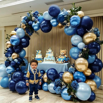Navy Blue Gold Balloon Arch Kit, Double Stuffed Royal Pastel Blue Balloon - Image 2