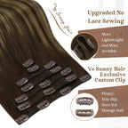 Ve Sunny Clip in Hair Extensions Real Human Hair, Human Hair Clip in Extensions, Balayage Clip in Hair Extensions Dark Brown Ombre Caramel Blonde, 12inch 5pcs 80g