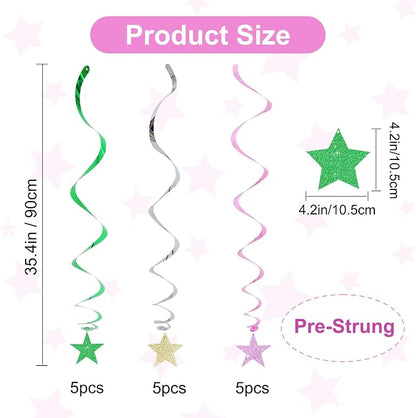 BEISHIDA Green Pink Glitter Stars Hanging Swirls Pre-Strung Hanging Ornament - Image 2