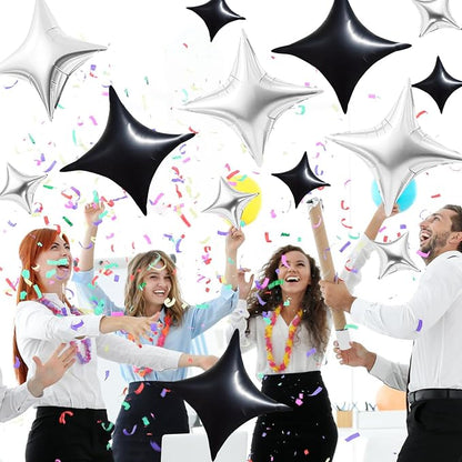 TONIFUL 30Pcs Four Pointed Star Balloon 26In&10In Black Silver Foil Balloon | - Image 6