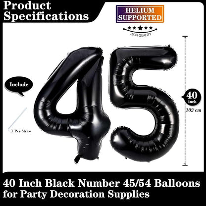Black 45 Number Balloons, 40 Inch Giant Number 45 Balloons Foil Mylar Helium - Image 2
