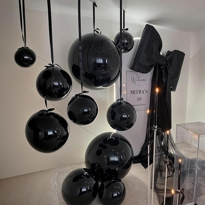 14 Pcs Black Round Foil Balloons Halloween Black 4D Ball Balloons | Black Mylar - Image 3
