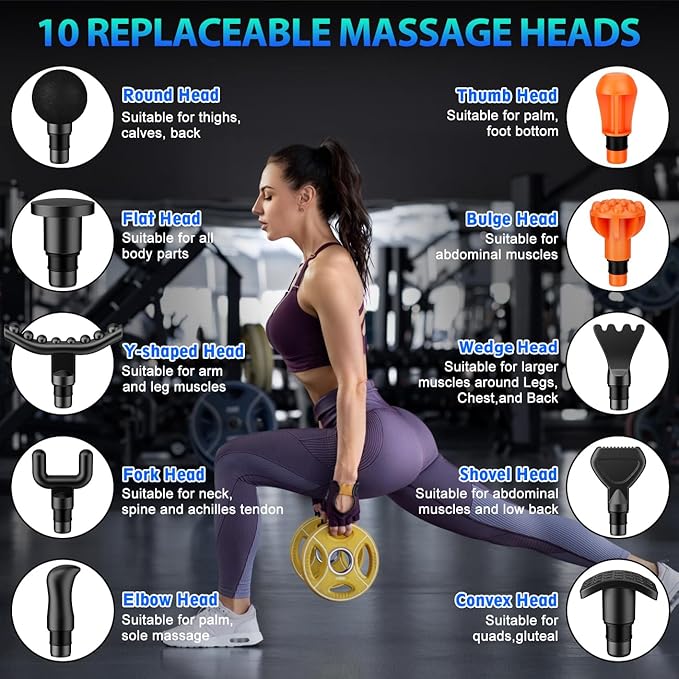 TOLOCO Massage Gun, Deep Tissue Back Massage for Athletes for Pain Relief, Percussion Massager with 10 Massages Heads & Silent Brushless Motor, Christmas Gifts for Women, Men, Black