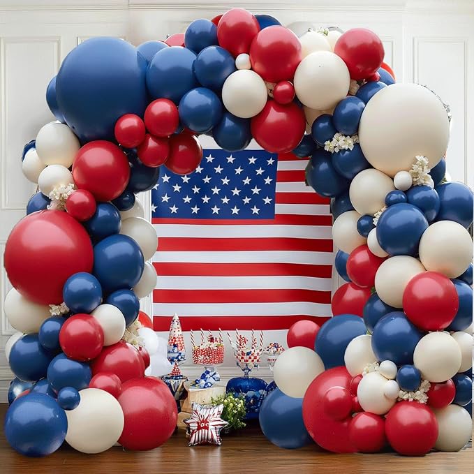 Red White Blue Balloons Arch Kit Double Stuffed, Party. | Dark Ruby Red - Image 5