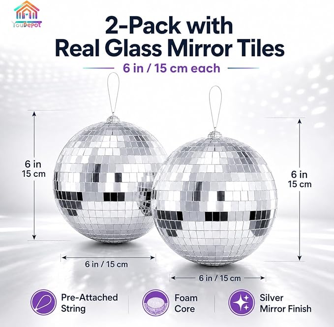 Youdepot 6-Inch Disco Ball, Reflective Disco Ball Decor, - Image 4