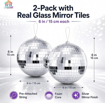Youdepot 6-Inch Disco Ball, Reflective Disco Ball Decor, - Image 4