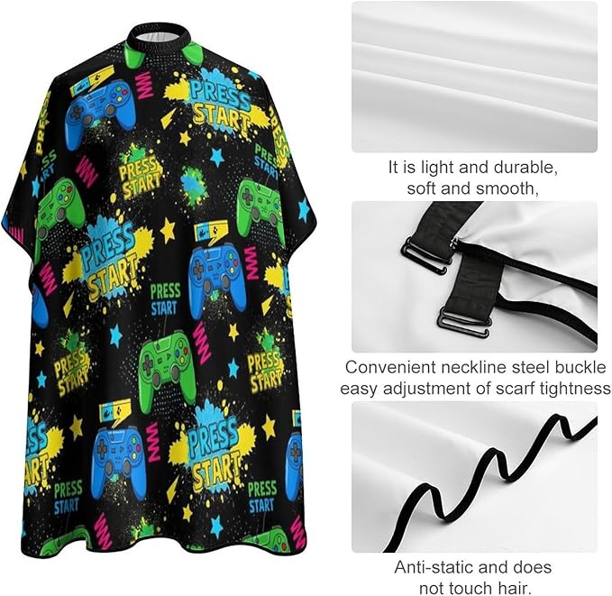 Women Cool Blue Video Game Weapon Games Pattern Art Barber Hairdressing Cape, Full Coverage Hairdressing Haircut Apron for Barbers, Haircut Tools