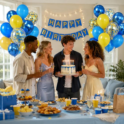 60pcs Blue and Yellow Balloons 12inch - Image 5