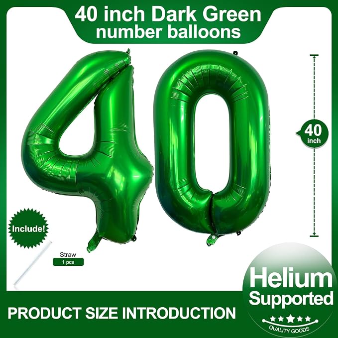 Number 40 Dark Green Balloons 40 Inch Giant Green 40 Numer Foil Helium Balloons - Image 2