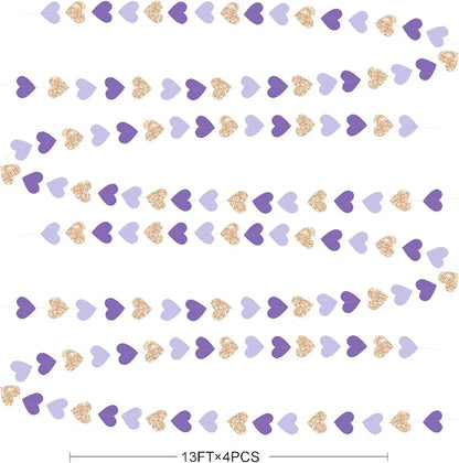 Champagne Gold Purple Heart Party Decorations Glitter Paper Love Heart Hanging - Image 2