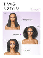 LUVME HAIR Wet and Wavy 5x5 Closure Water Wave Short Curly Bob Glueless Wigs Human Hair Pre Plucked Pre Cut Lace Side Part 100% Human Hair Wig 12 Inches