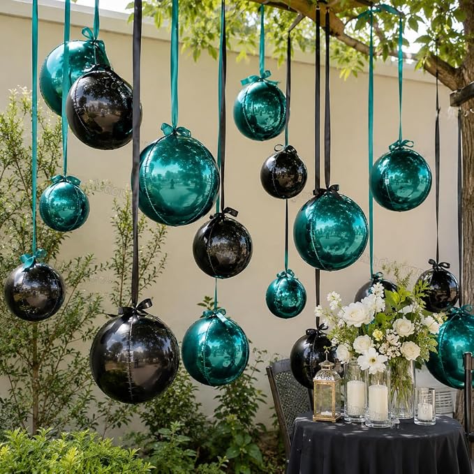 Emerald Green Black Round Foil Balloons - Image 6
