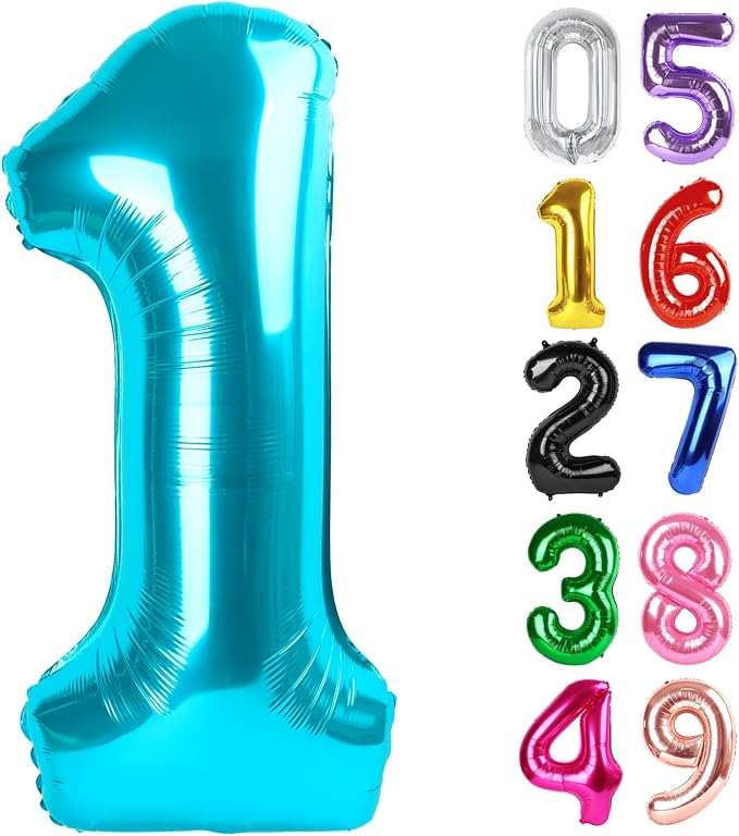 Light Blue Number 1 Balloon 40 Inch, 1st Birthday Decorations Men Women | Foil by IWERP