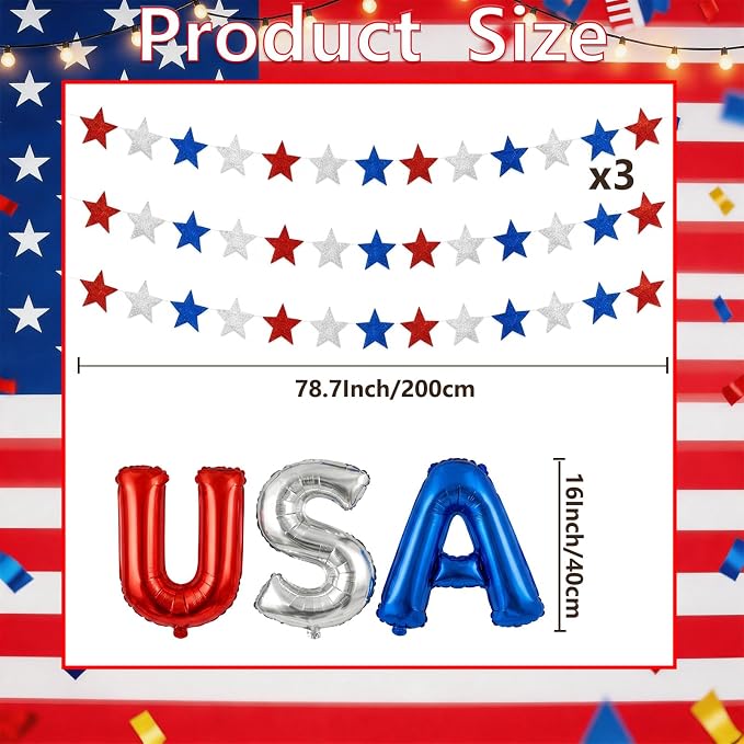 USA Independence Day Banner Garland – Red White and Blue 18 Inch Foil Letter - Image 2