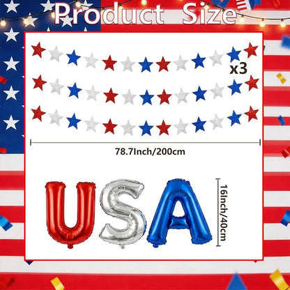 USA Independence Day Banner Garland – Red White and Blue 18 Inch Foil Letter - Image 2