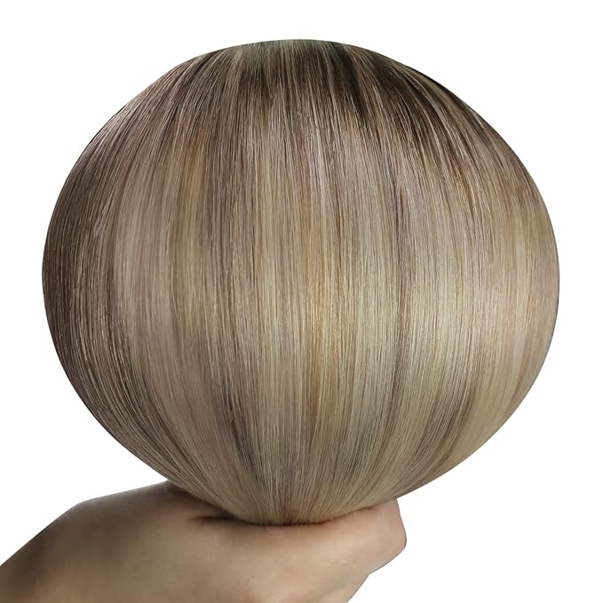 YoungSee Sew in Hair Extensions Real Human Hair Brown to Blonde Hair Extensions Weft Brown Ombre Golden Blond Mix Platinum Blonde Human Hair Weft Extensions Soft Remy Hair 18In 100G
