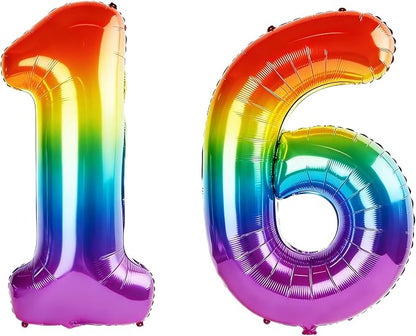 40 Inch Number 16 Balloons for 16th Birthday Party Decorations, 0-100 Rainbow by FOBELEC