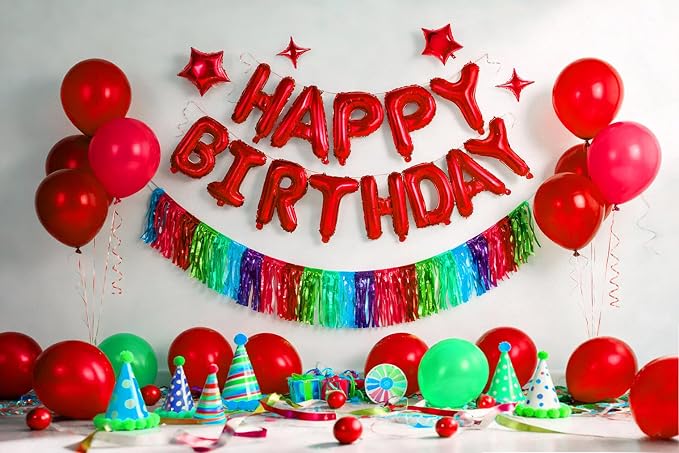 Red Happy Birthday Balloons Banner Sign Mylar letter Party Decoration | include - Image 5