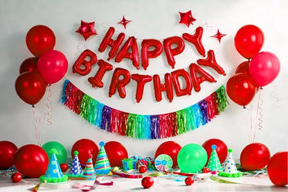 Red Happy Birthday Balloons Banner Sign Mylar letter Party Decoration | include - Image 5