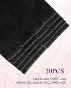 Pinkpearl Invisible Tape in Hair Extensions Human Hair, 20pcs 16inch 45g #1B Natural Black Injection Tape in Extensions Real Remy Straight Seamless Silky Human Hair Injected