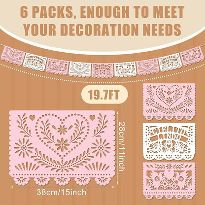 TaoBary 6 Pcs Papel Picado Mexican Wedding Cielito Lindo Party Decor 118 Feet - Image 2