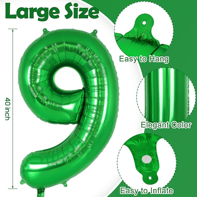 Dark Green Number 9 Balloon 40 Inch, Big Large Foil Helium Number Balloons - Image 3
