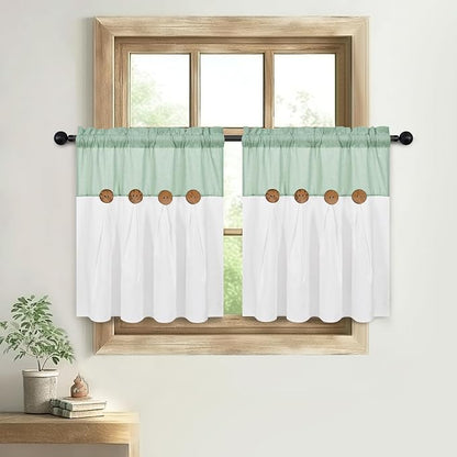 Boho Kitchen Curtains 24 Inch Length, Farmhouse Cotton Linen Tier Curtains - Image 8