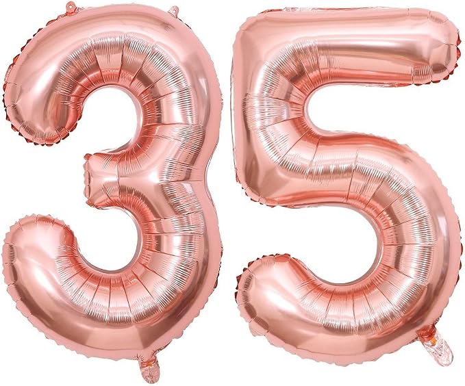Rose Gold 35 Number Balloons, 40 Inch Giant Number 35 Balloons Foil Mylar by Lovoir