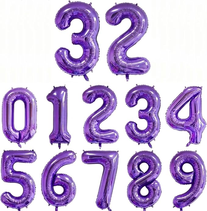 10 Pcs Number Balloons 32 Inch Purple 0-9 Number Mylar Foil Balloons Purple by Unknown