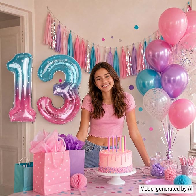 40 Inch Blue Pink Number 13 Balloon, Official Teen Foil Birthday Decor | 40in - Image 5